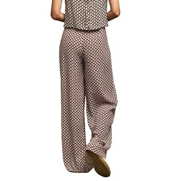 NOBODY'S CHILD Fearne Cotton Brown Cream Geo Print Wide Leg Cora Trousers Size 4 - Picture 3 of 9